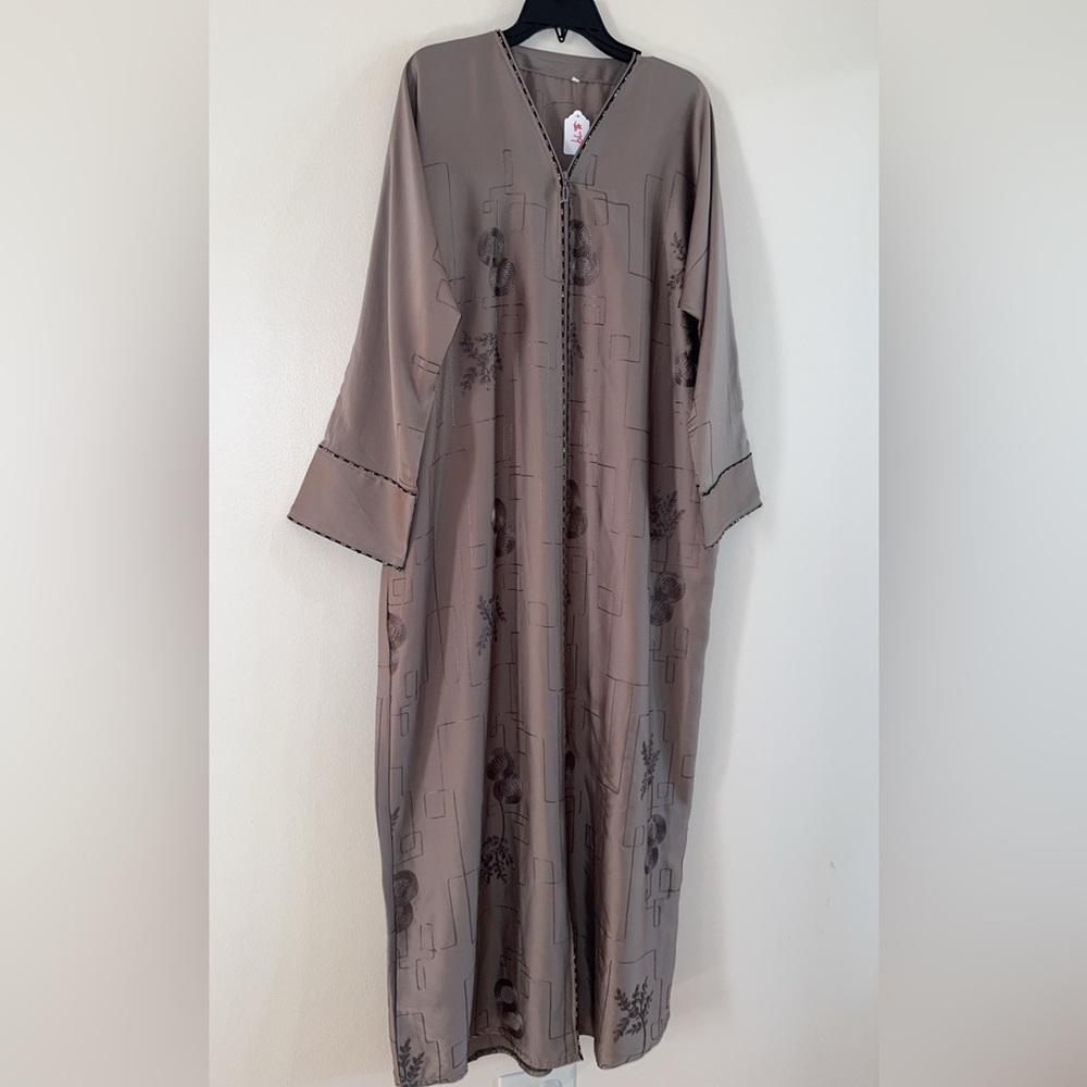 Abaya Islamic Wear Maxi Long Sleeved Dress Size XL - XXL Bead Tan Brown NEW